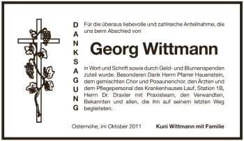 Traueranzeige von Georg Wittmann von Pegnitz-Zeitung